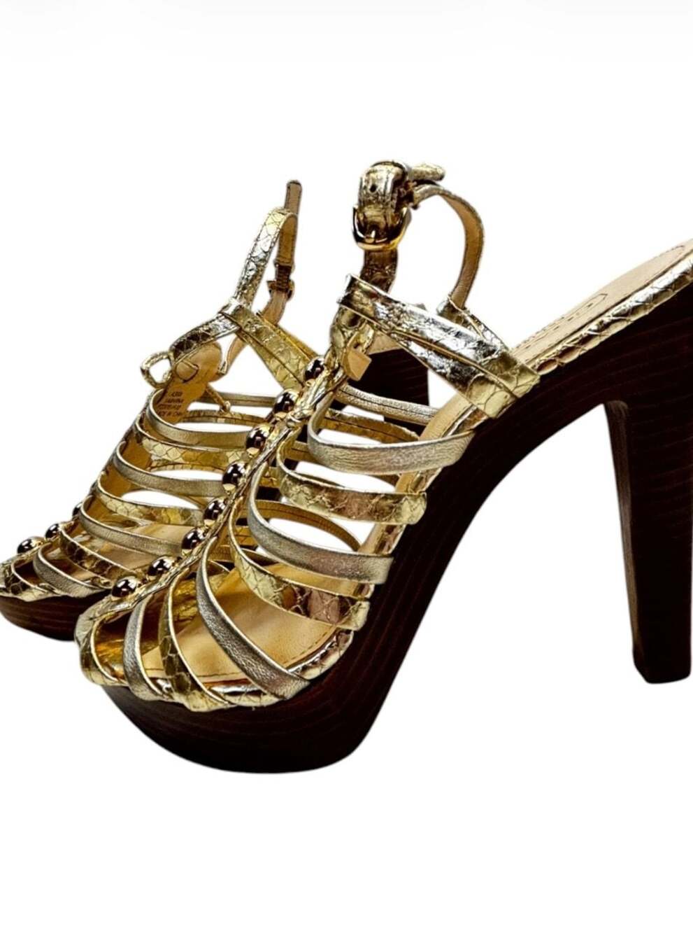 Coach Gold Metallic Strappy Platform Heels